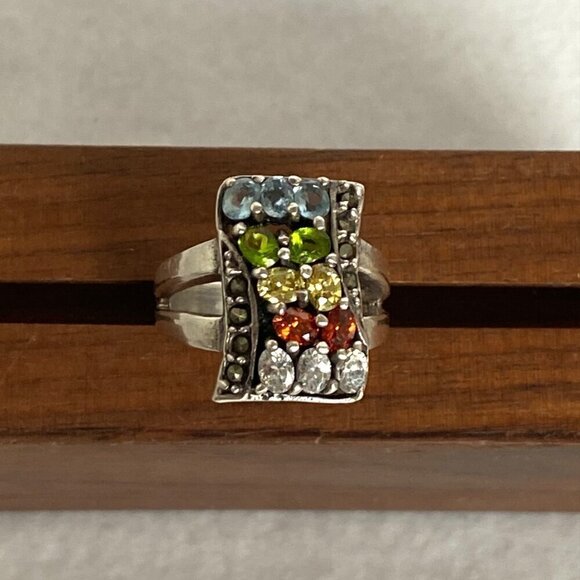 Sterling Silver 925 Multi Color Oval Cubic Zirconia CZ Ring Sz 7.75 - Picture 14 of 16